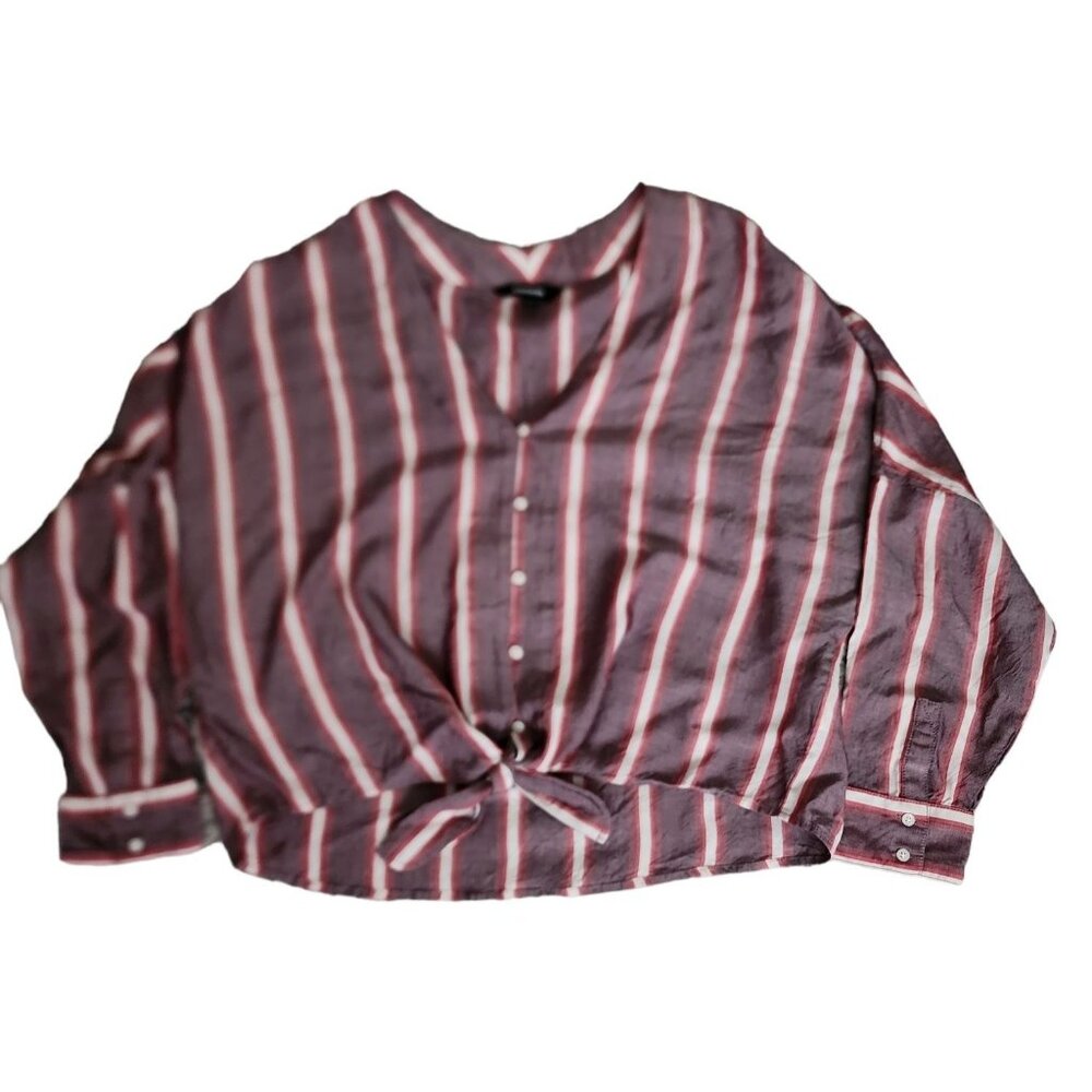 Express Women's Red/Purple Striped‎ Tie Front Dolman Long Sleeve Top Size XS/TP - Picture 2 of 12